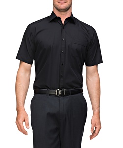 Men's Classic Relaxed Fit Shirt Polyester Cotton Solid Dyed Poplin Easy Care Short Sleeve 