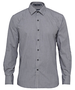 Men's European Tailored Fit Shirt Cotton Polyester Yarn Dyed Stripe Easy Care 