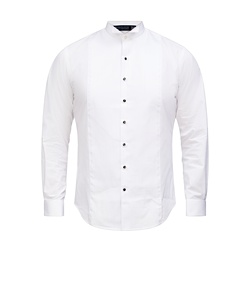 Men's European Tailored Fit Formal Wing Collared Shirt Cotton Polyester Pleated Front French Cuff