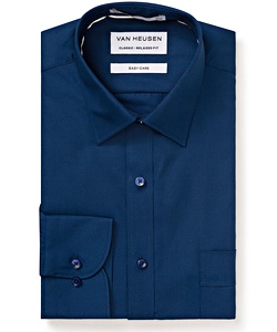 Men's Classic Relaxed Fit Shirt Polyester Cotton Solid Dyed Poplin Easy Care