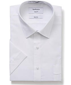 Men's Classic Relaxed Fit Shirt Polyester Cotton Solid Dyed Poplin Easy Care Short Sleeve 