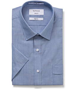 PHASE OUT STYLE - Men's Classic Relaxed Fit Shirt Polyester Cotton Yarn Dyed End on End Easy Care Short Sleeve 