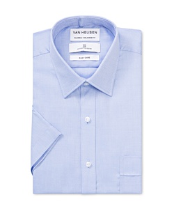 Men's Classic Relaxed Fit Polyester Cotton Dobby Herringbone Easy Care Short Sleeve