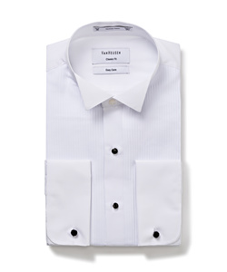 Men's European Tailored Fit Formal Wing Collared Shirt Cotton Polyester Pleated Front French Cuff