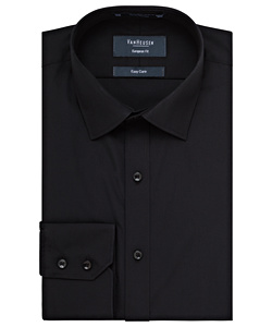 Men's European Tailored Fit Shirt Cotton Polyester Solid Dyed Poplin Easy Care 