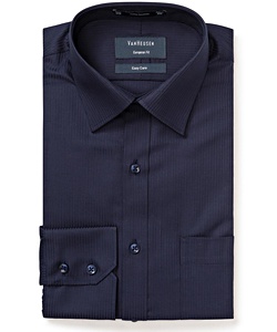 Men's European Tailored Fit Shirt Cotton/Polyester Mini Herringbone Easy Care