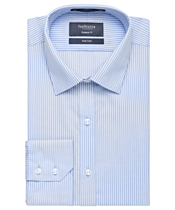 Men's European Tailored Fit Shirt Cotton Polyester Yarn Dyed Stripe Easy Care 