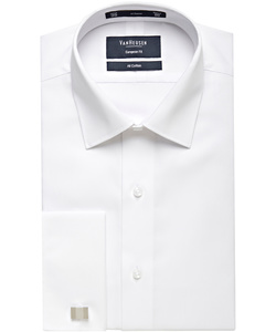 Men's European Tailored Fit Shirt 100% Cotton Solid Dyed Poplin French Cuff Easy Care